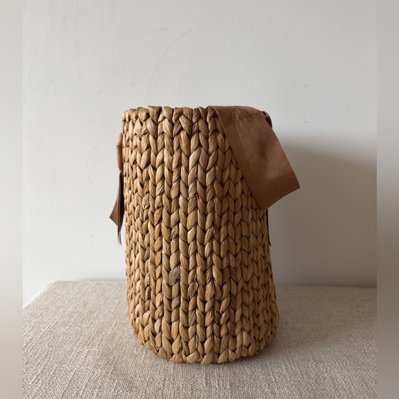 Woven Straw Tote with Ribbon Handle - Picture 4 of 6